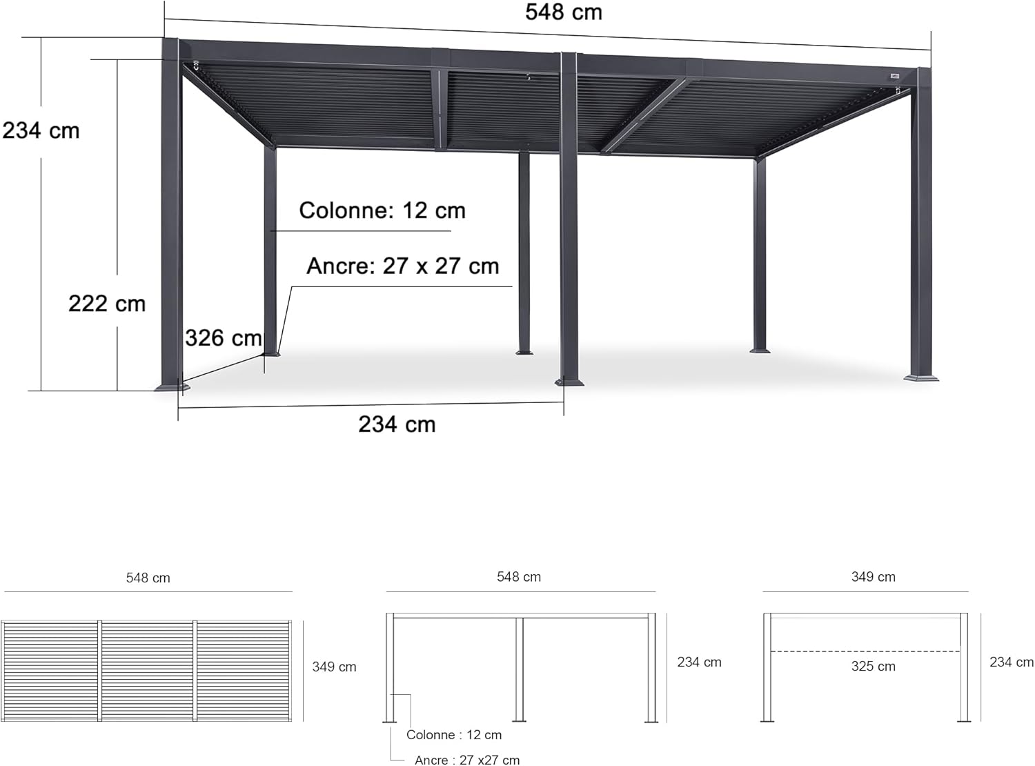 karaca-alisveris - Pergola bioclimatique - 3,5x5,5m - alu, lames LED, étanche
