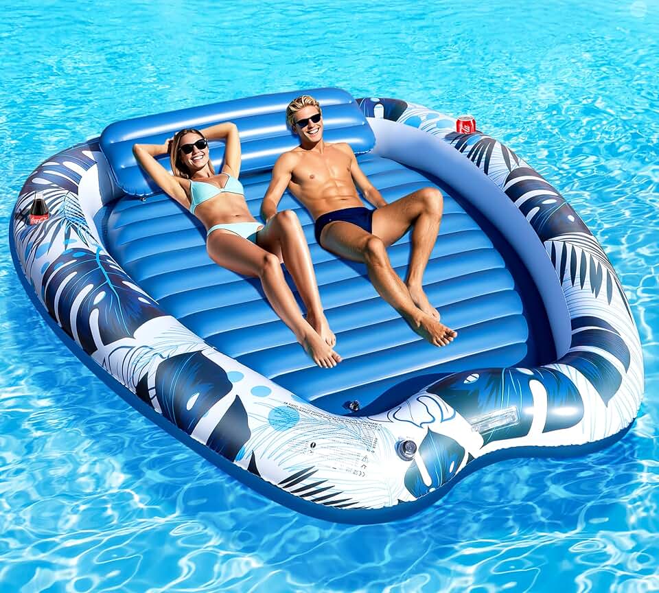 karaca-alisveris - Matelas gonflable série piscine - 230x170cm - 2 porte-boissons, appui-tête, 2 personnes