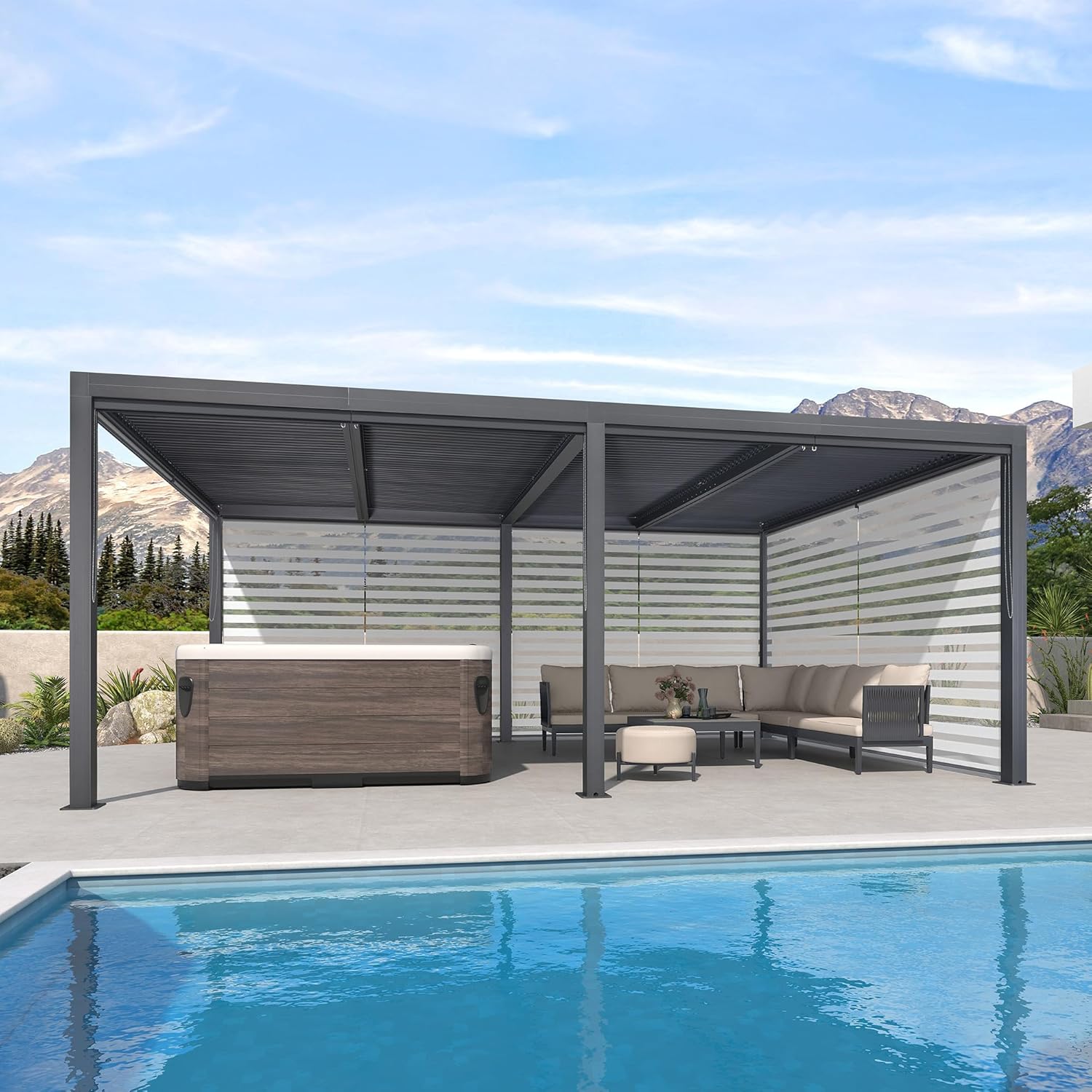 karaca-alisveris - Pergola Bioclimatique 6x3,68m - aluminium, stores, lames orientables