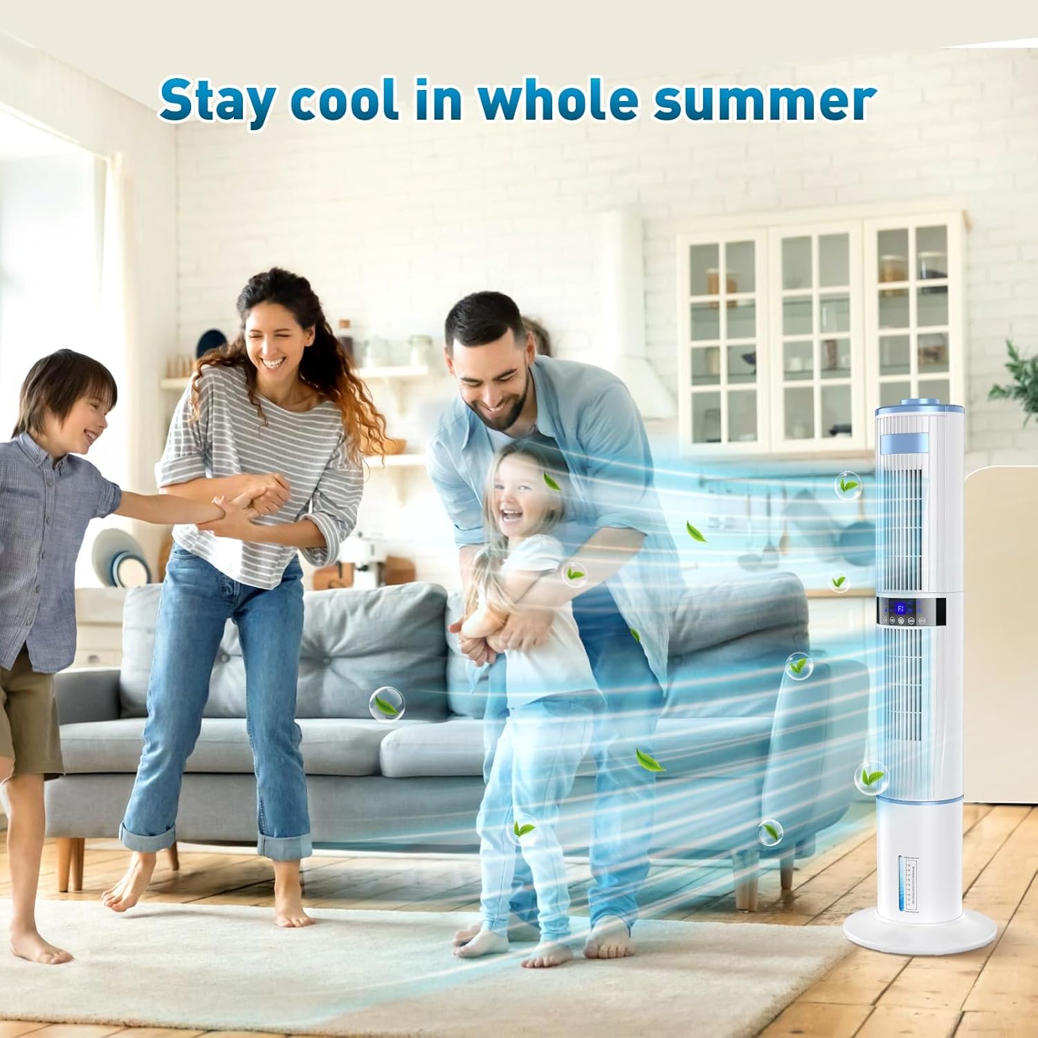 Climatiseur mobile - 2 sorties, oscillation 360°, 65W, 24h minuteur, 3 modes, 3 vitesses, télécommande - pour chambre, b