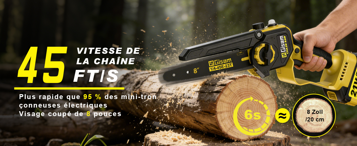 Le texte indique « VITESSE DE LA CHAINE 45 ». Plans d'action montrant des mécanismes de chaîne de vélo dotés d'indicateurs de vitesse jaunes et d'écrans de mesure.