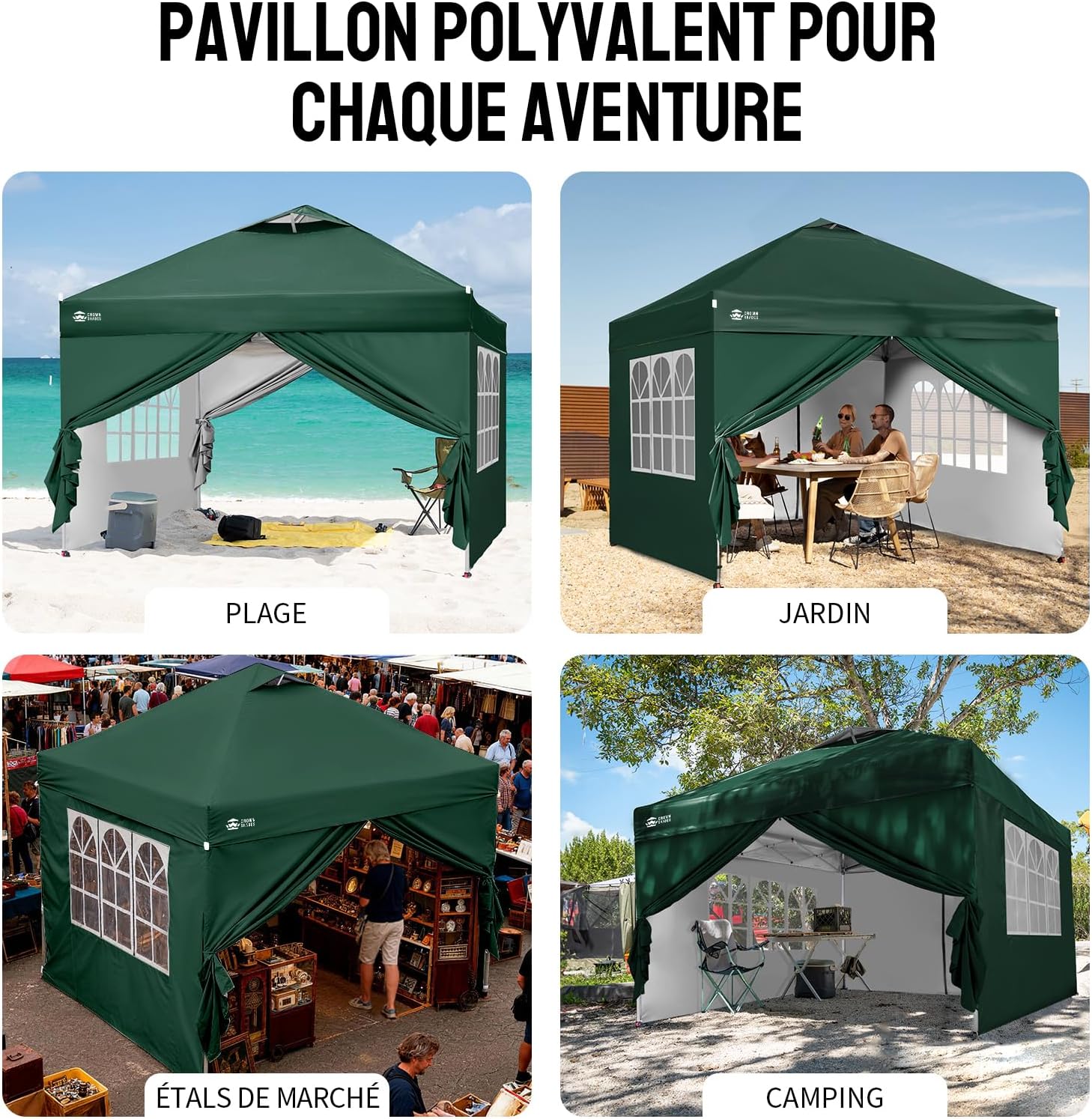 karaca-alisveris Tonnelle Pliante 3x3 Imperméable, Barnum Pliant de Jardin Exterieur, Pop-Up Gazebo avec Sac de Rangement, UPF 50+, avec 4 Parois Latérales Amovible, 4 Sac de Sable, Vert Forêt