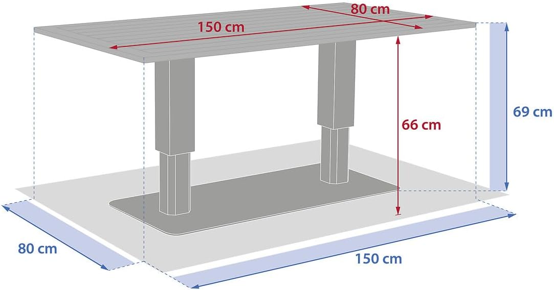 karaca-alisveris - Salimia - 150x80 cm - table relevable, alu anticorrosion