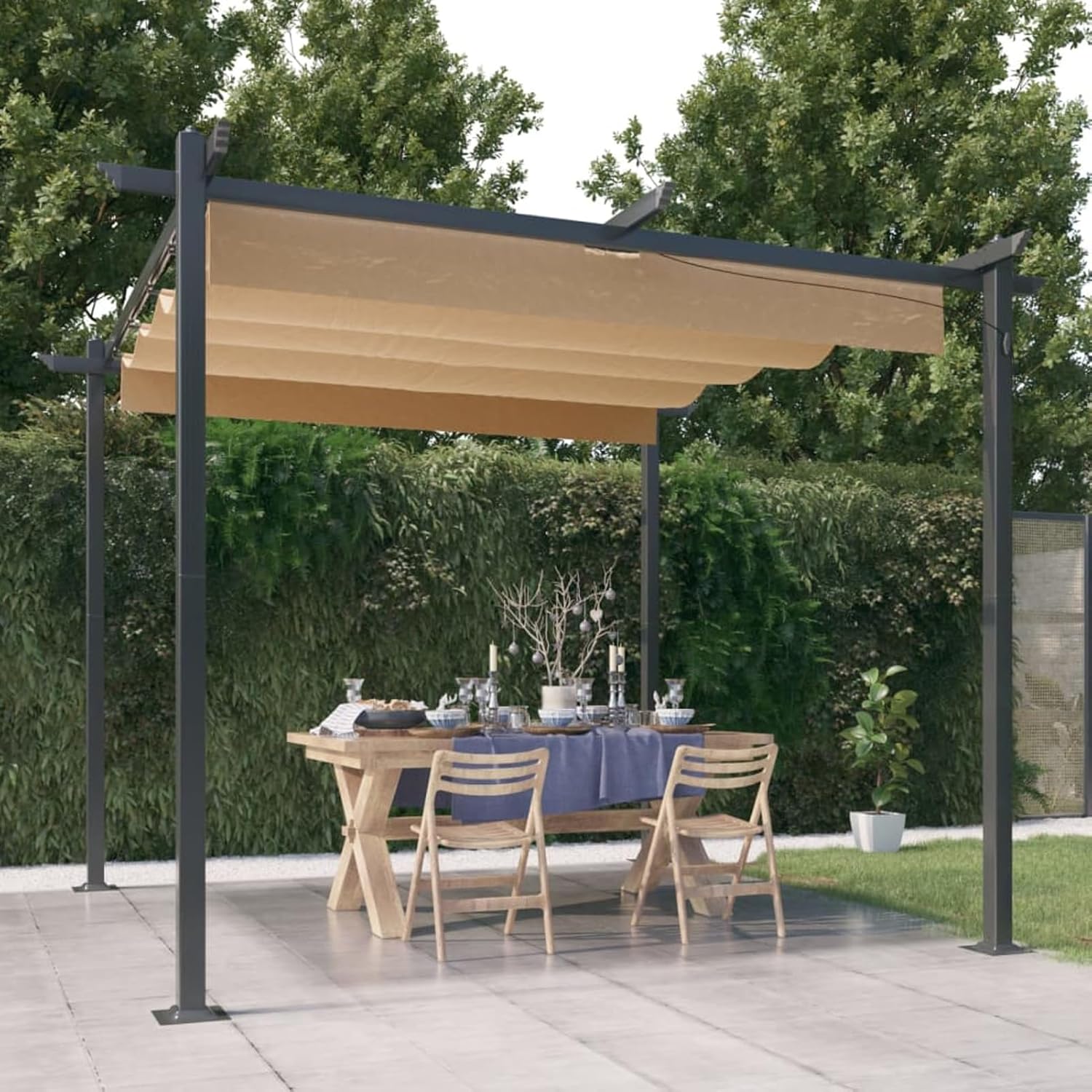 Tonnelle de jardin - toit extensible, étanche - 3x3m - taupe