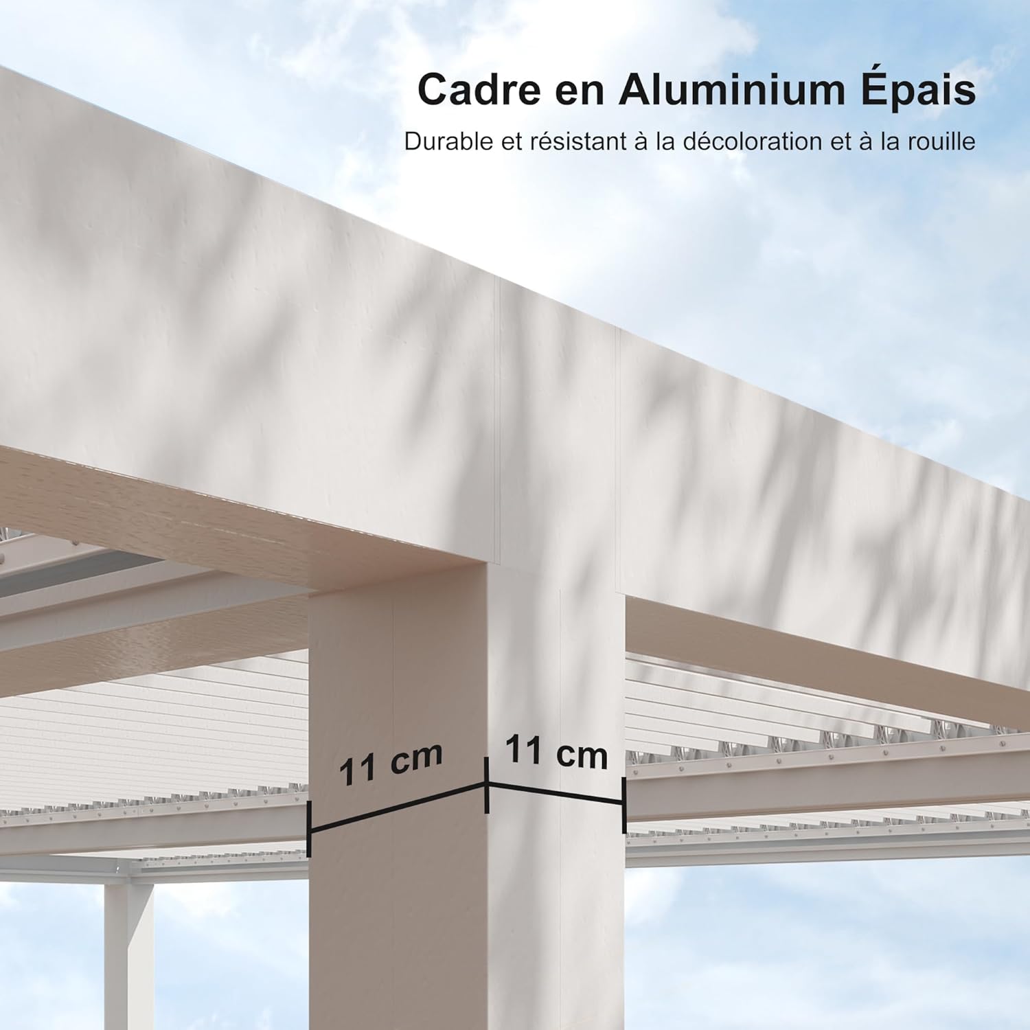 karaca-alisveris - Pergola bioclimatique - 4,8x3,68m - lames orientables, éclairage intégré, aluminium, blanc