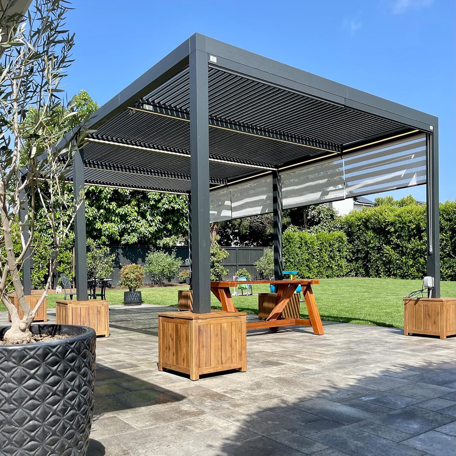 karaca-alisveris - Pergola Bioclimatique 6x3,68m - aluminium, stores, lames orientables