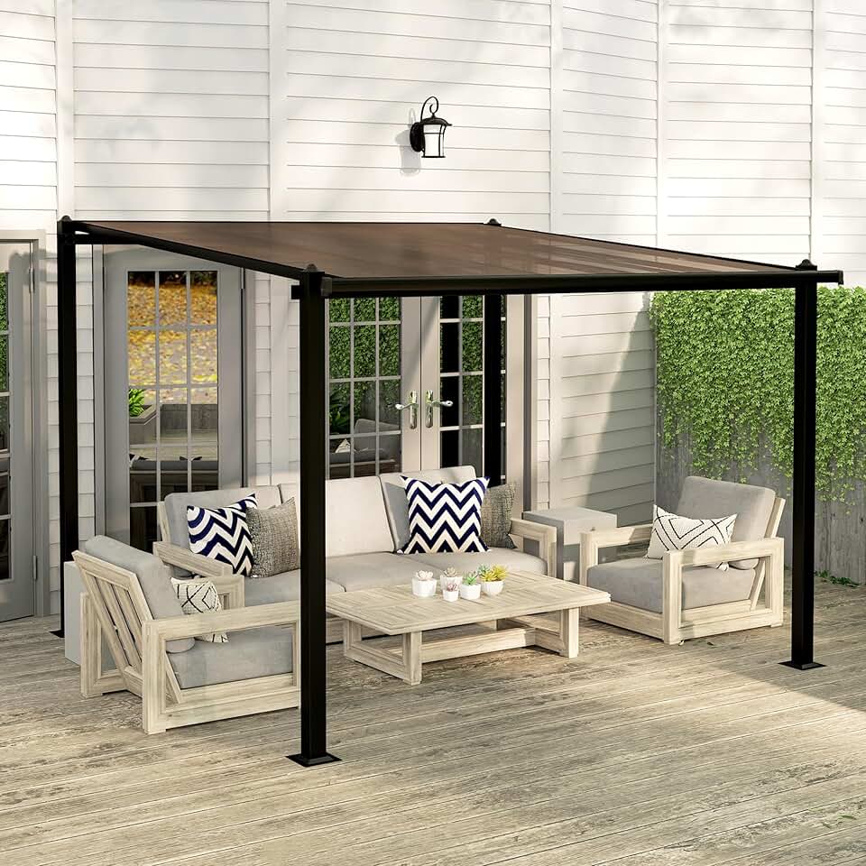 karaca-alisveris - Pergola adossée aluminium - 3x3m - toit polycarbonate, drainage, UPF30+, gris