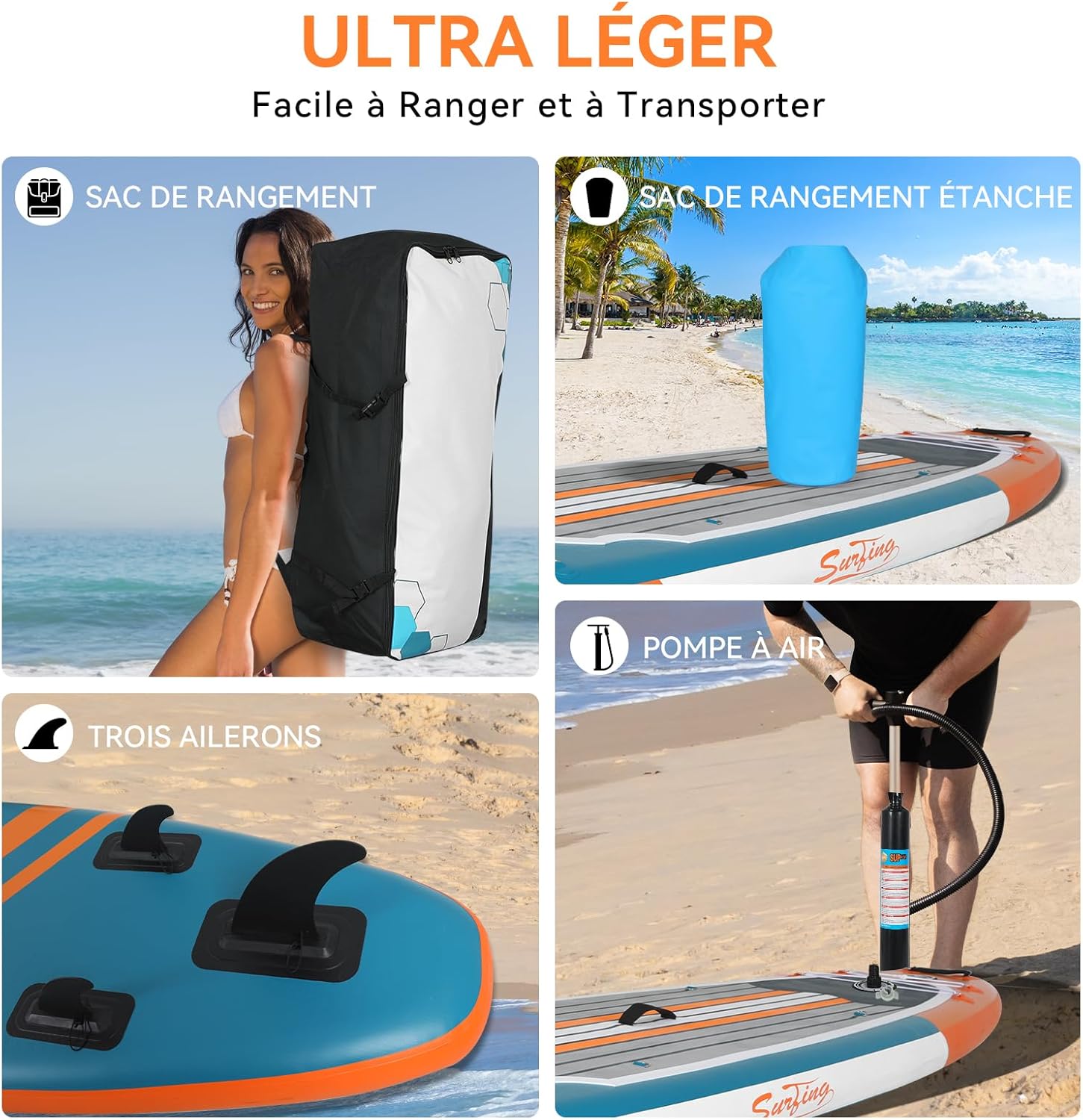 karaca-alisveris - Paddle gonflable adulte - 320/335cm - 2 personnes, siège kayak, pagaie alu, caméra, pompe, 150kg