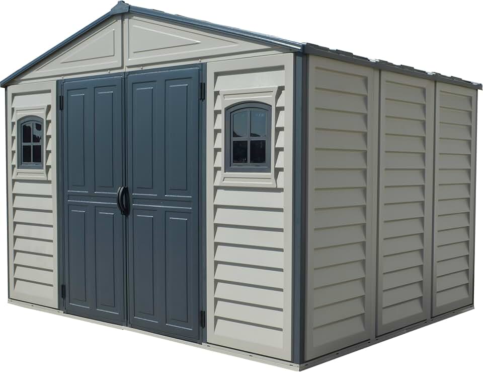 Abri de jardin karaca-alisveris WoodBridge II PLUS - 10.5 x 8 (7.64 m²) - Plastique, kit fondation, 2 fenêtres, toit métal, sans 