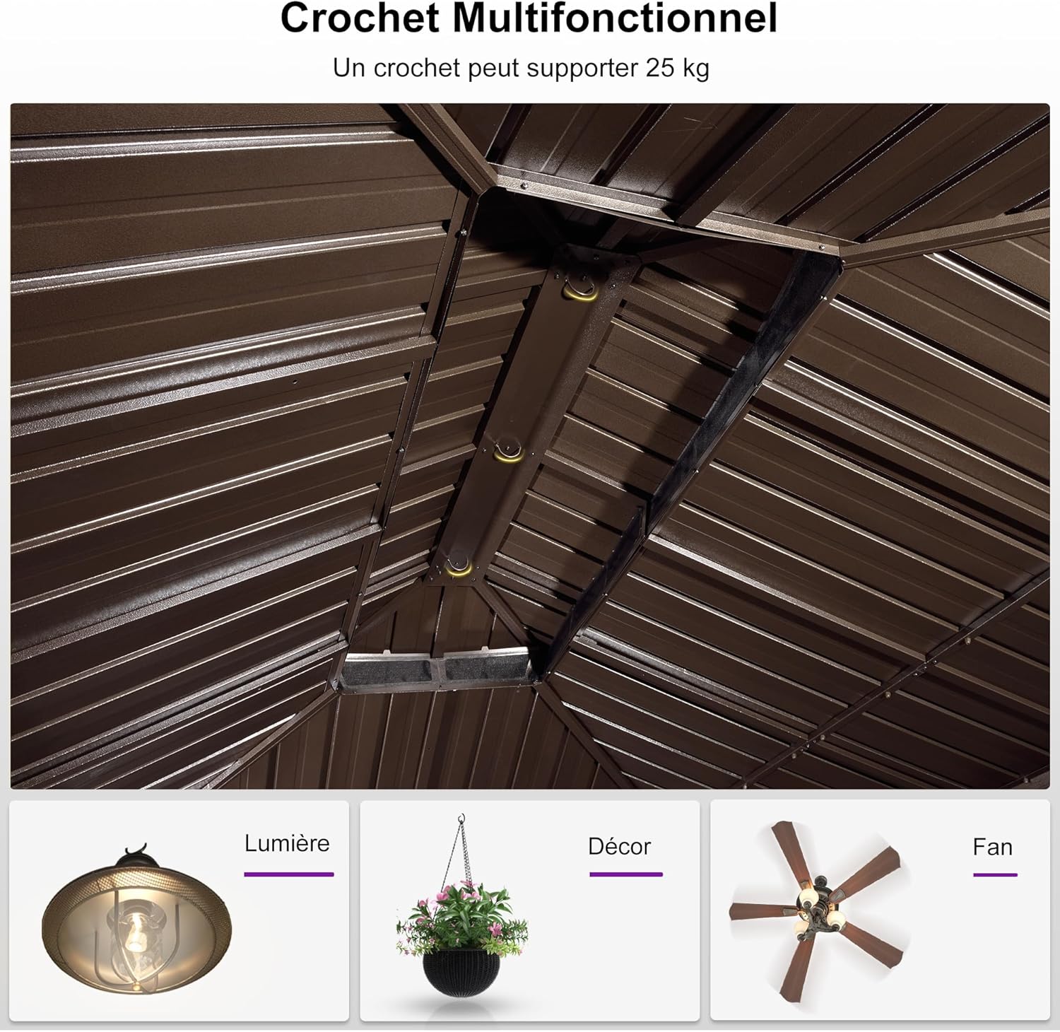 karaca-alisveris - Pergola toit double 4,85x3,65m acier moustiquaire rideaux