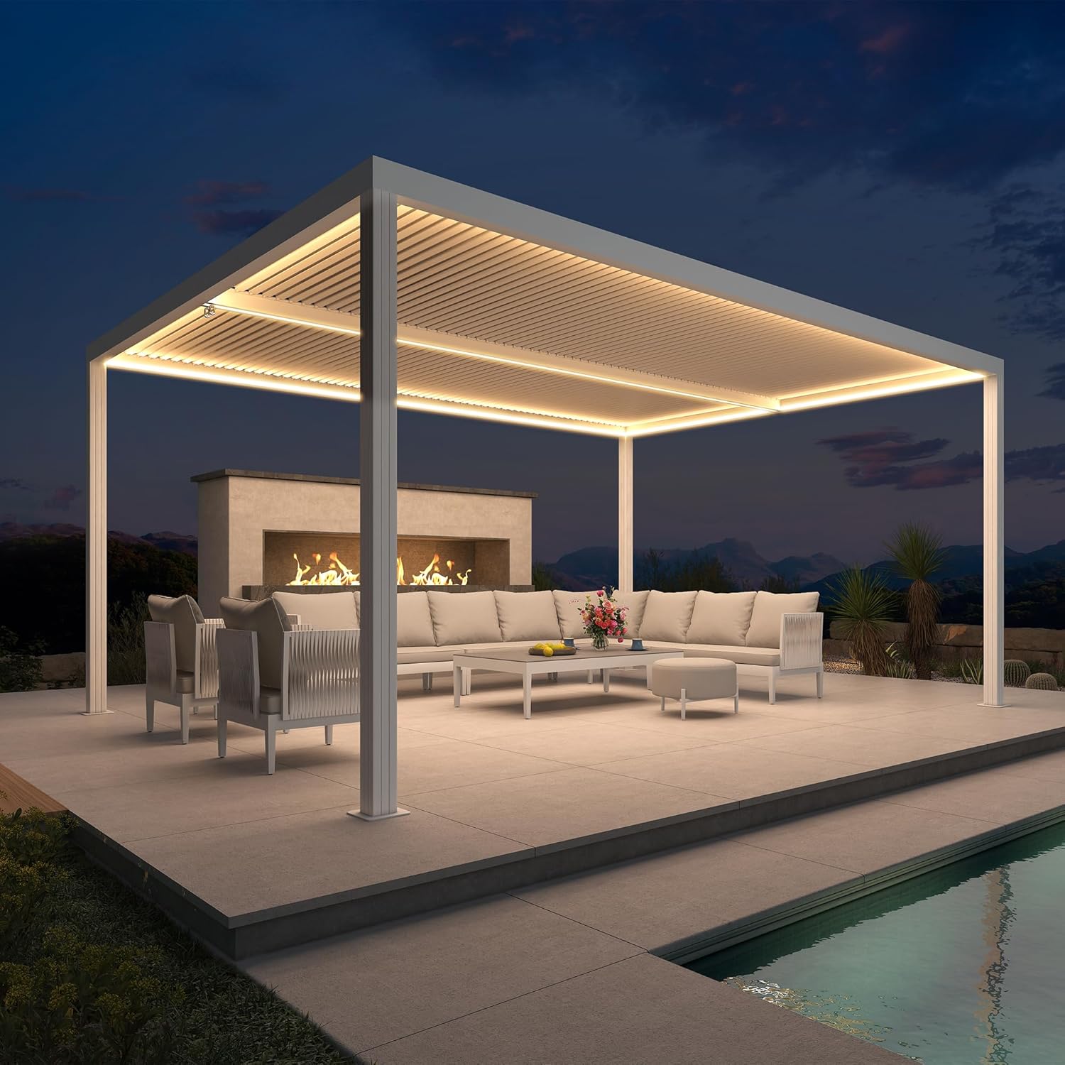 karaca-alisveris - Pergola bioclimatique 4,84x3,68m alu, LED, gouttières