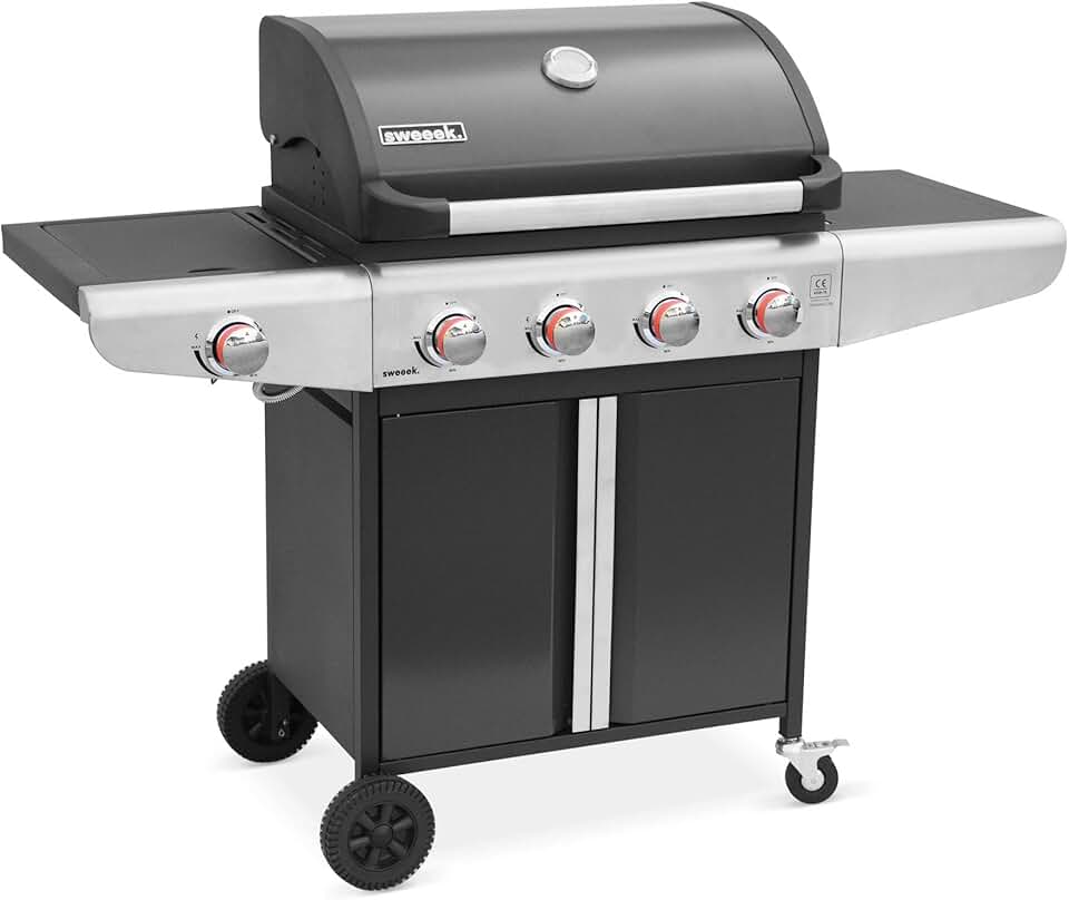 karaca-alisveris - Bazin Gris anthracite - cuisine 5 brûleurs, rangement, roues, thermomètre