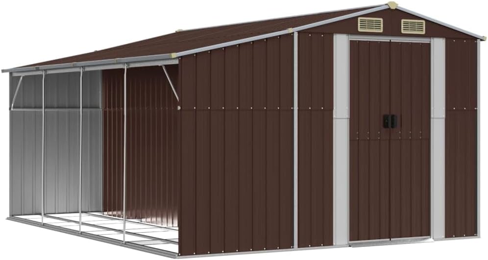 Abri de jardin en acier - 277x365,5x179cm - support bois, 4 aérations