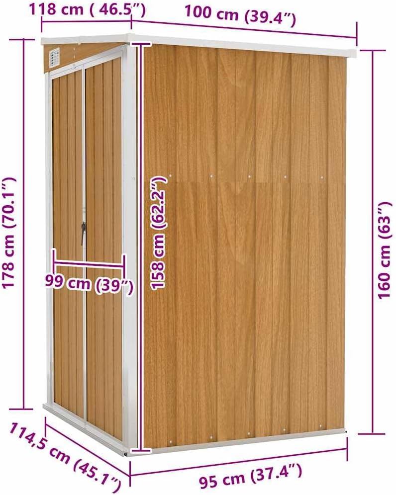 karaca-alisveris Remise de Jardin Murale Marron 118x100x178 cm Acier galvanisé,Structures extérieures, Cabanes & abris de Jardin,316220