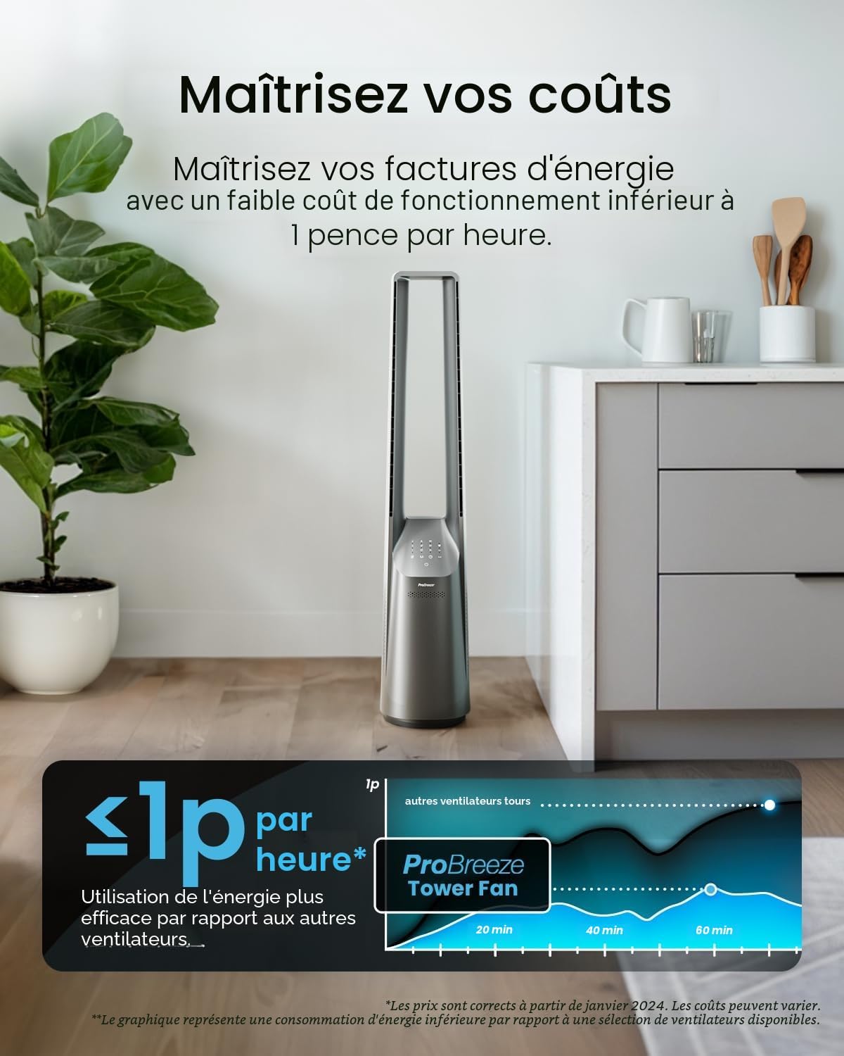 karaca-alisveris - Ventilateur tour 101 cm, 6 vitesses, oscillant, silencieux
