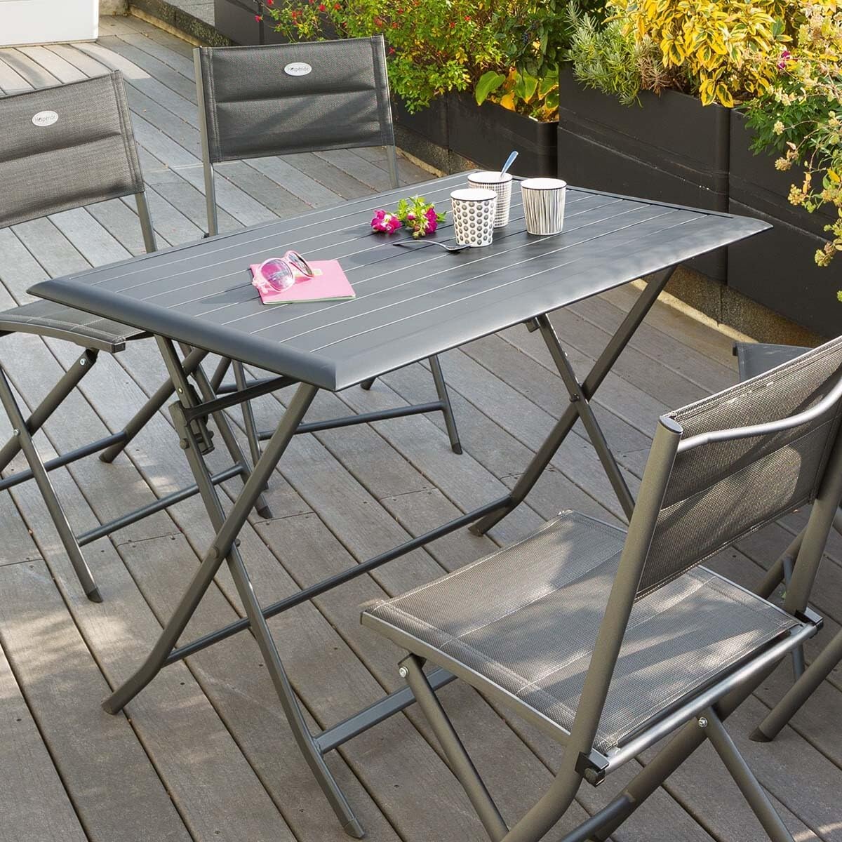 karaca-alisveris - Azua - table pliante 4 places, alu époxy gris graphite