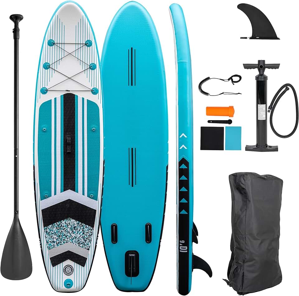 Planche de stand up paddle gonflable avec pagaie, pompe, sac à dos, kit de réparation, différentes couleurs, 320 x 81 x 15 cm