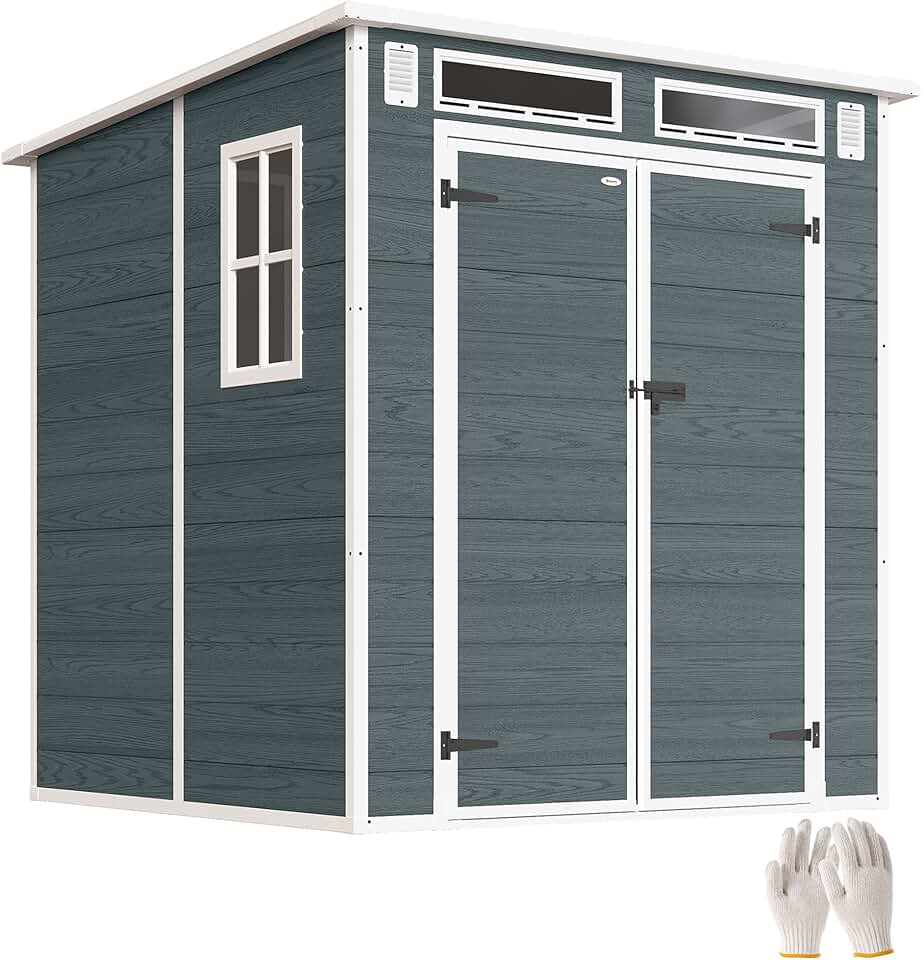 karaca-alisveris - abri de jardin résine 3,3m² double porte, fenêtres, plancher