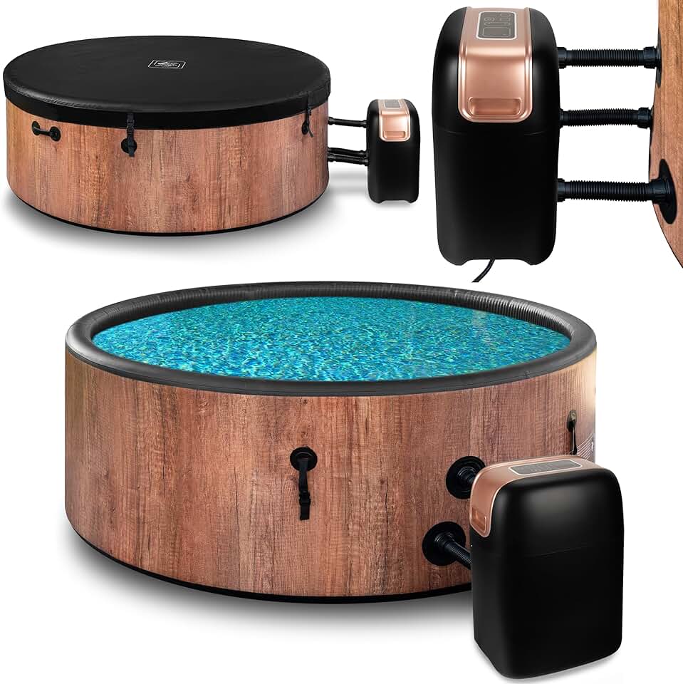 karaca-alisveris Spa de jardin SPA de plein air Résistant à l'hiver SPA de plein air Gonflable - 6 personnes, aspect bois, matériau DWF robuste, gonflage rapide, hydromassage bien-être (Chêne)