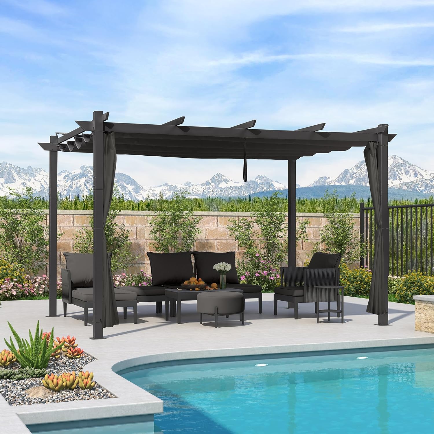 karaca-alisveris - Pergola Aluminium - 4x3m - Rideau, toit rétractable, imperméable