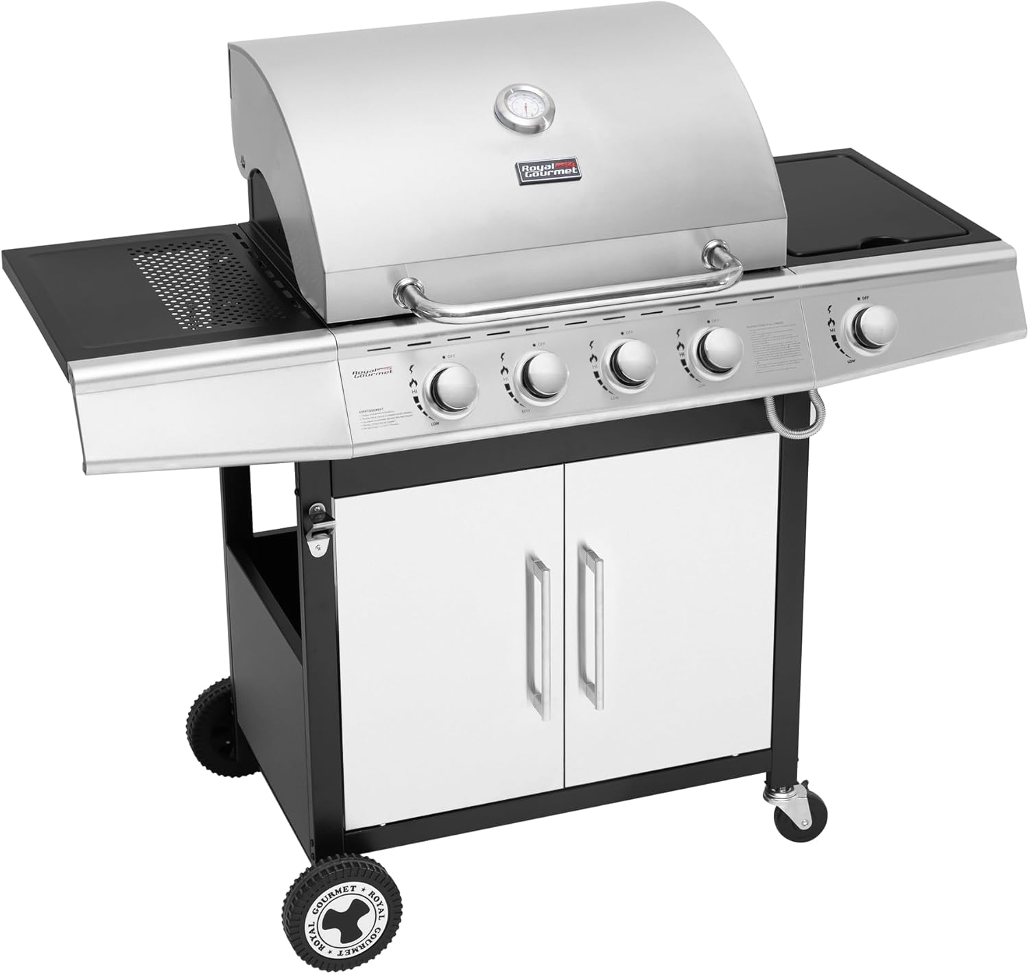 karaca-alisveris - Barbecue Gaz 4+1 brûleurs inox - 14,5kW - 2 portes, thermomètre, roues directionnelles