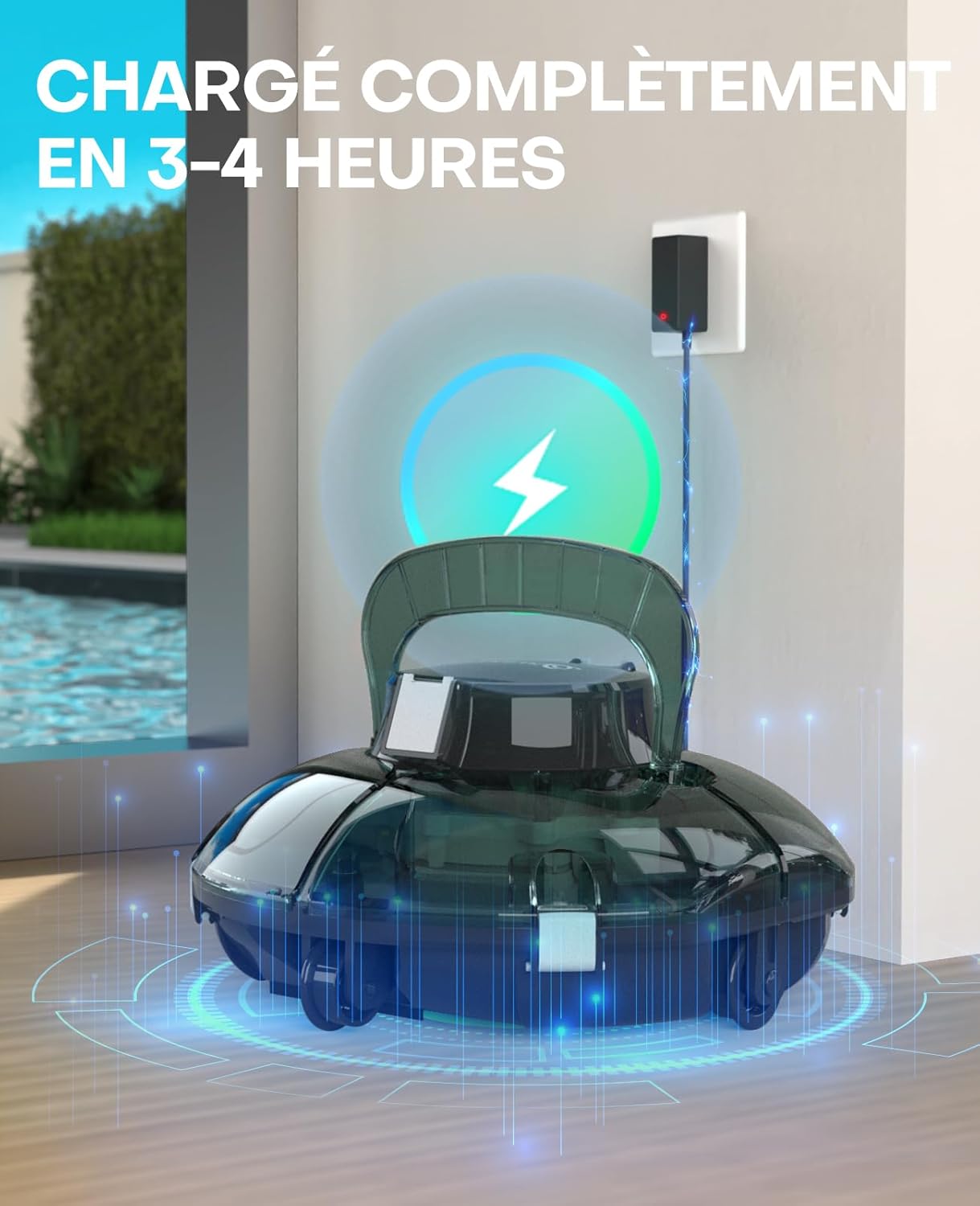 karaca-alisveris Winny 200 Robot Piscine, Aspirateur Piscine Sans Fil Avec Batterie, Autonomie 75 Min pour Piscines Hors-Sol 60m², Double Filtration,Stationnement Automatique(Transparent Vert Blanc)