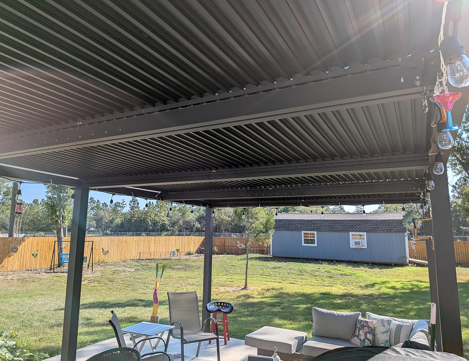 karaca-alisveris - Pergola bioclimatique - 6x3,68m - éclairage intégré, aluminium, lames orientables