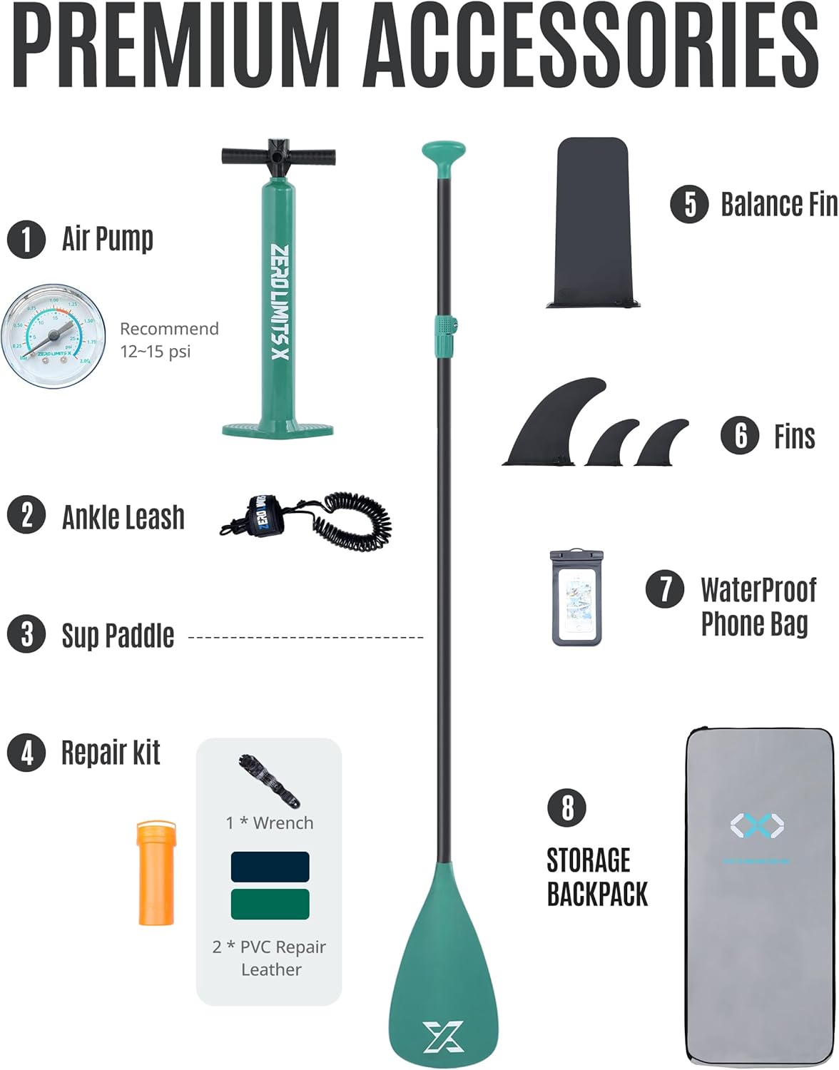 ZLX Paddle Gonflable Adulte 2 Places 320 x 84cm, Stand Up Paddle avec Siège Kayak, Planche Sup Complète avec Accessoires, pour Débutants et Tous Niveaux