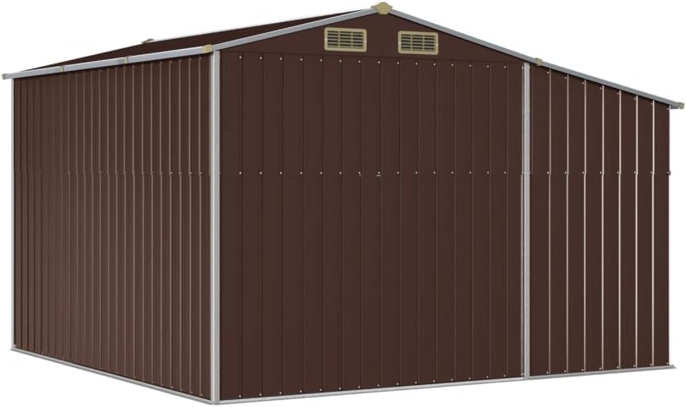 Abri de jardin en acier galvanisé avec toit incliné durable pour bûches et charbon, 277 x 279 x 179 cm, solution de rangement d'extérieur marron