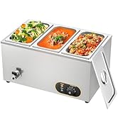 karaca-alisveris Bain Marie Électrique en Acier Inoxydable 1500W, 3X 1/3 GN Récipients avec Couvercle,Temp...