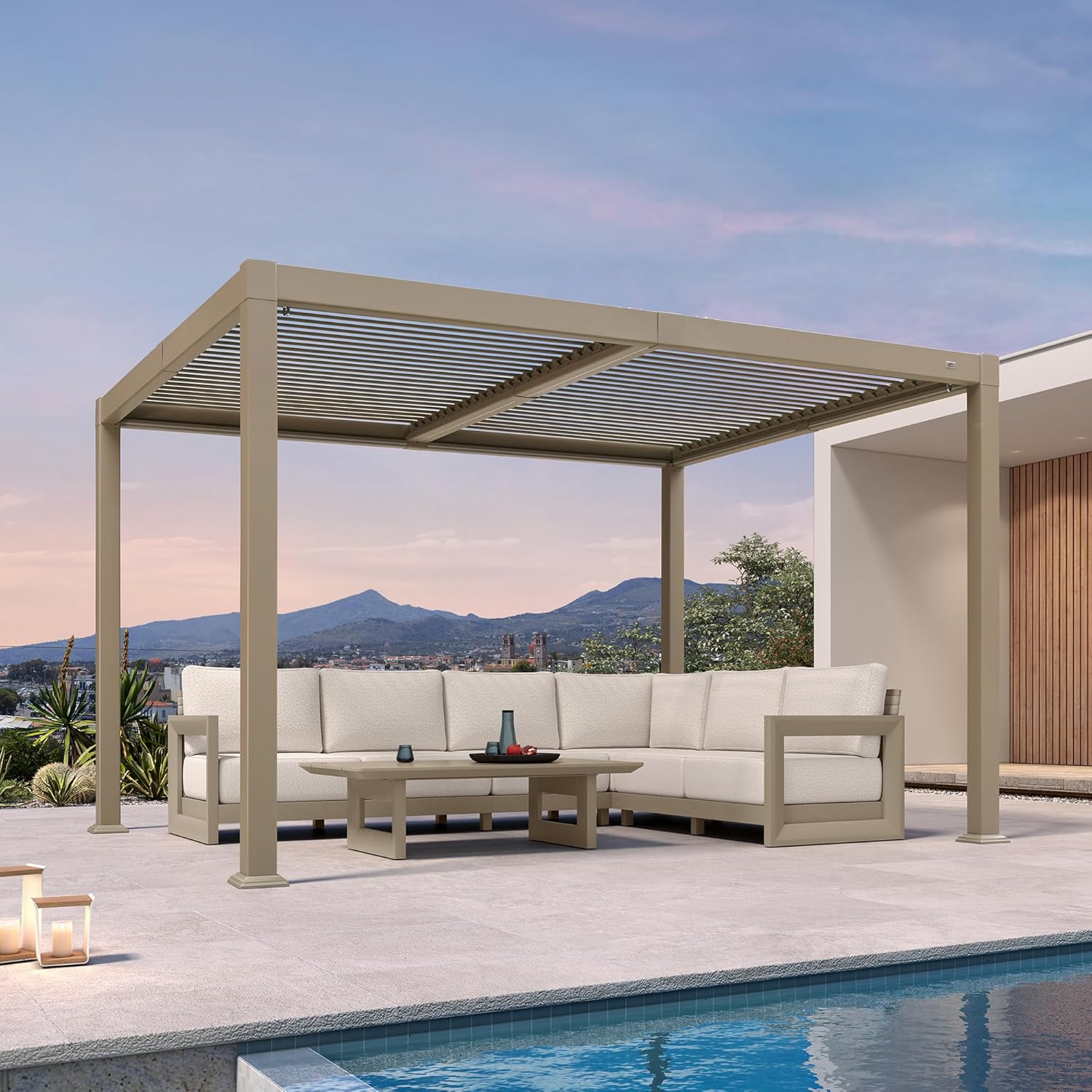 karaca-alisveris - pergola bioclimatique LED - 3x3,65m - alu, lames orientables, étanche