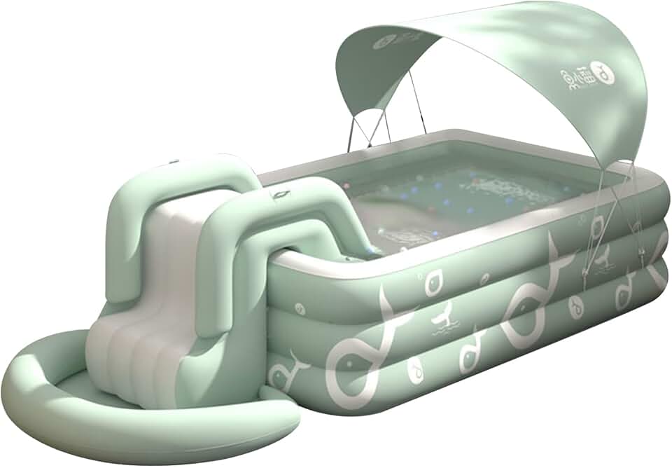 karaca-alisveris Piscine d'Été Ombragée Gonflable avec Toboggan Intégré - Piscine Extérieure pour Enfants et Adultes