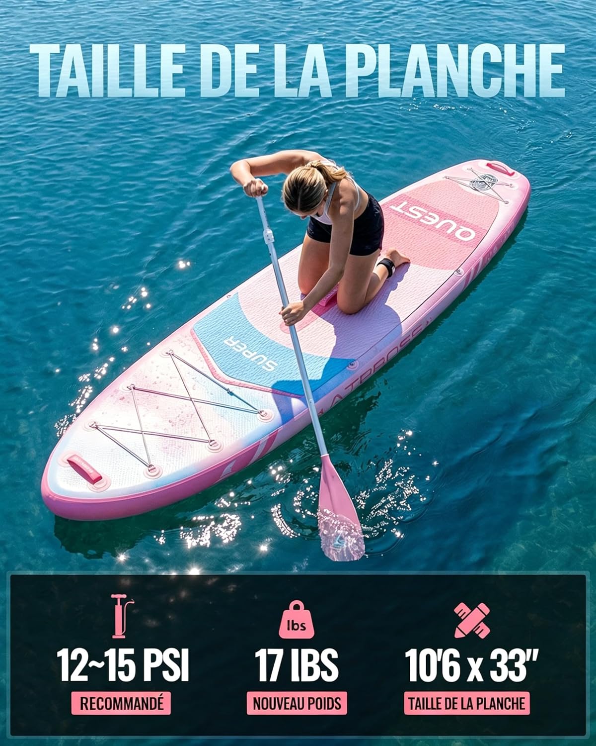 Stand Up Paddle gonflable adulte 320x84cm 2 personnes charge 200kg