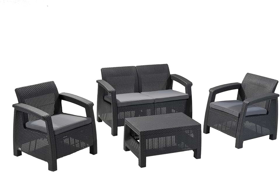 karaca-alisveris - Salon Corfu 4 places - Table basse incluse - Anthracite