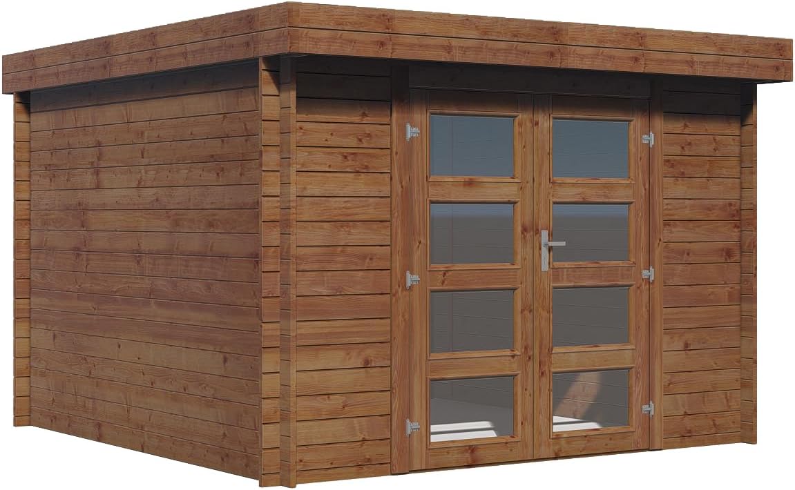 Abri de jardin bois traité - 28mm - 7.5m² - intérieur spacieux - INT024