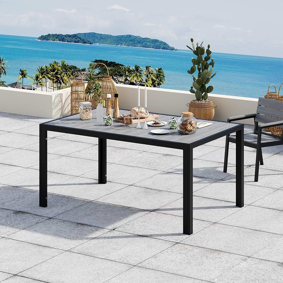 karaca-alisveris - HDPS - Table de jardin 150x80x72cm - aluminium, grain bois