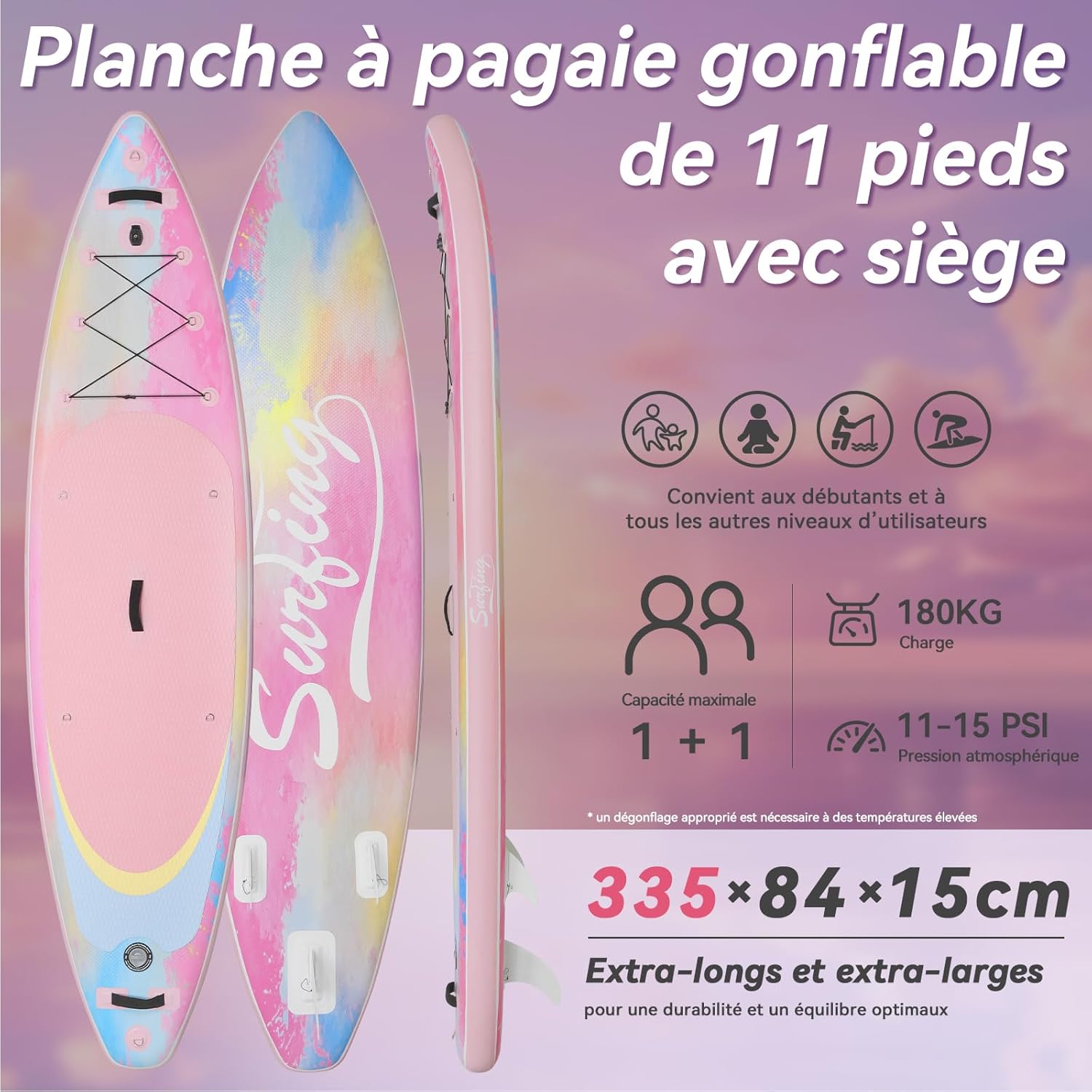 karaca-alisveris - Paddle Gonflable Série Adulte - 320/335cm - 2 places, siège kayak, pagaie alu, support caméra, pompe, 150kg