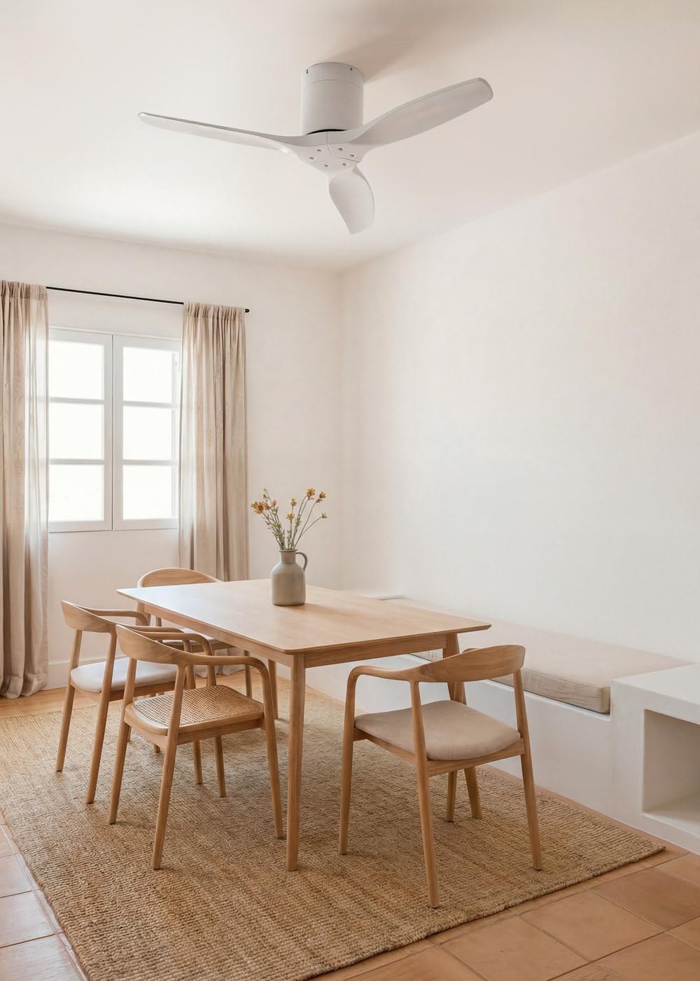 CREATE WINDCALM S Ventilateur de plafond ABS blanc avec télécommande, 40 W, silencieux, Ø112 cm, 6 vitesses, minuteur, fonction été/hiver