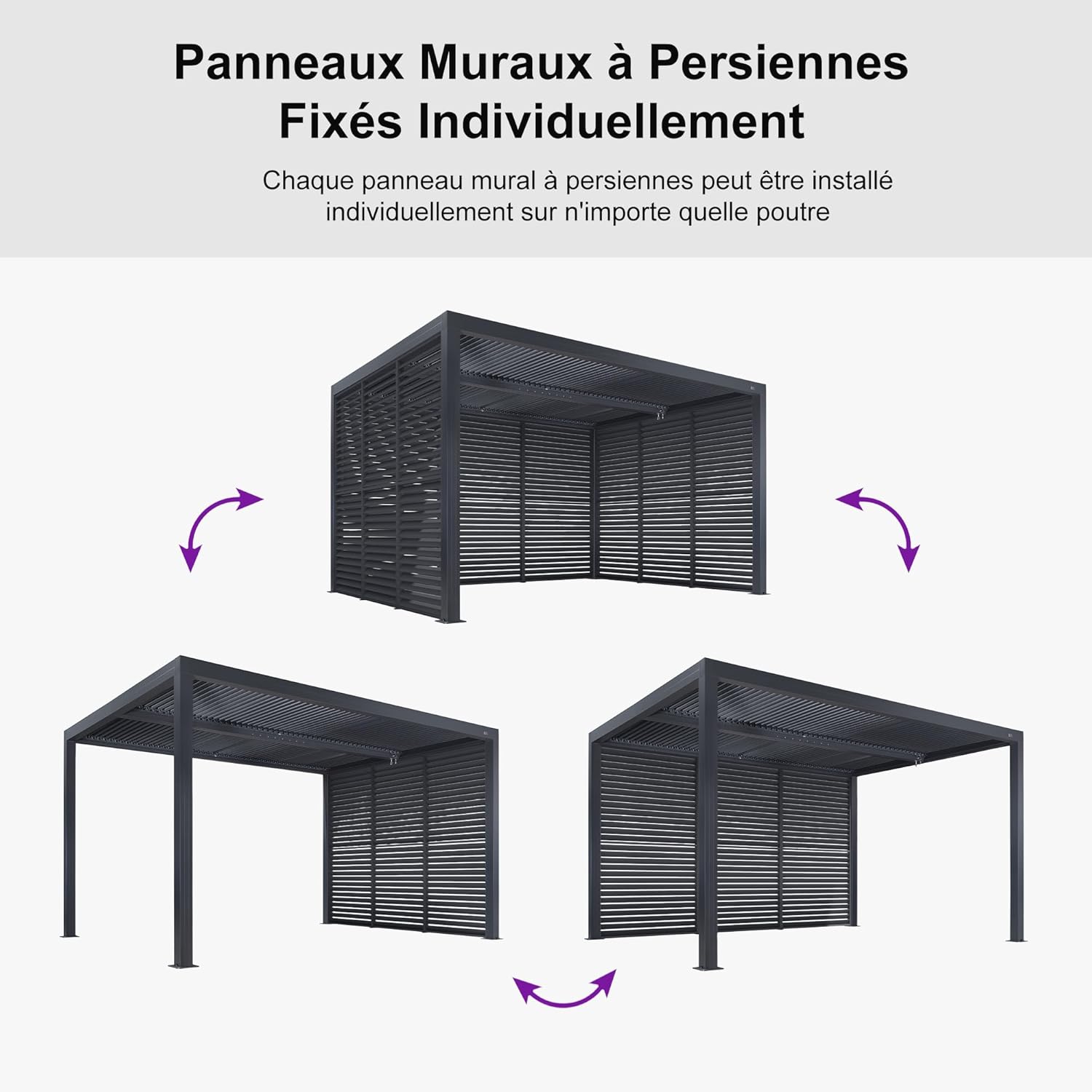 karaca-alisveris - Pergola bioclimatique 4x3,3m alu, lames orientables, gris