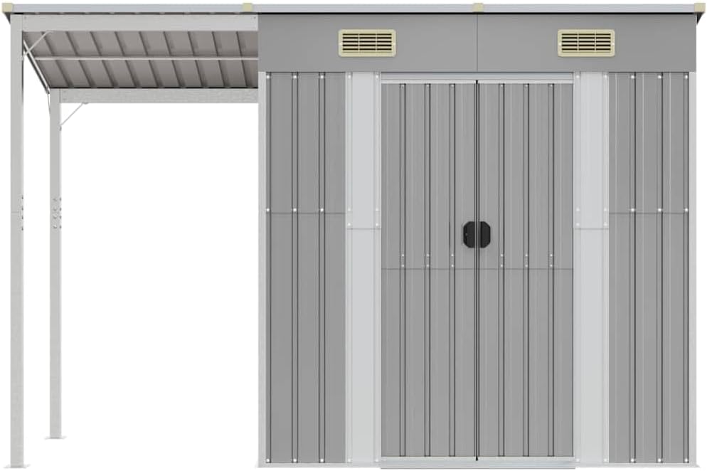 karaca-alisveris Abri de Jardin avec Toit prolongé Gris Clair 277x107x181 cm, Maison & Jardin, Pelouses & Jardins, Vie en extérieur, Structures extérieures, Cabanes & abris de Jardin, Gris, (Poids 41.56KG)
