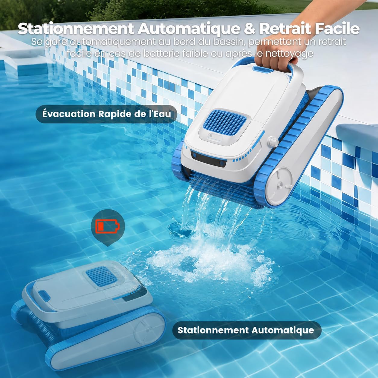 (2026 Mise à Niveau) Robot de Piscine QD40 Sol et Paroi, Nettoyage Ligne d'eau, Navigation Intelligente, Aspirateur Puissant 18927 L/H avec contrôle par App, pour piscines jusqu'à 170㎡