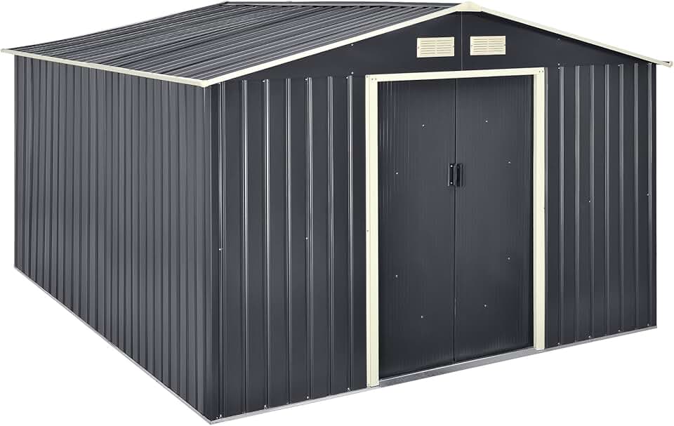 karaca-alisveris Abri de Jardin 15 m³ Robuste Cabane de Stockage Extérieur Cabane à Outils Toit à Pignon Tôles en Acier Galvanisées Gris Foncé