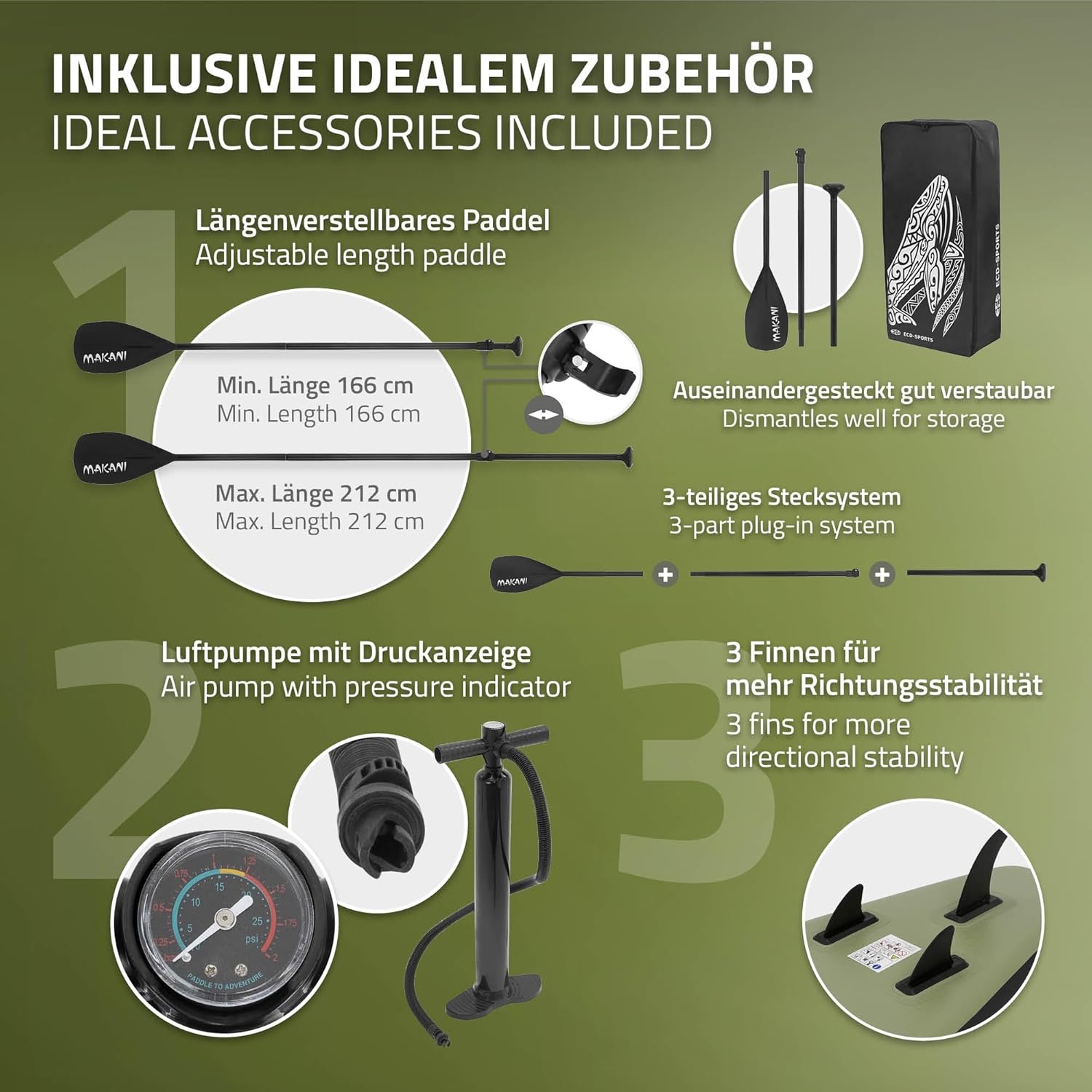 karaca-alisveris - Stand Up Paddle Série - 305/308/320/380 cm - PVC, 120/150 kg, épaisseur 10/15 cm, sac, pompe