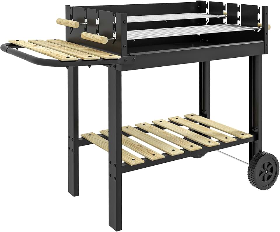 karaca-alisveris - BBQ sur pied - 113x53,5x82,5 cm - double gril, roues, étagères