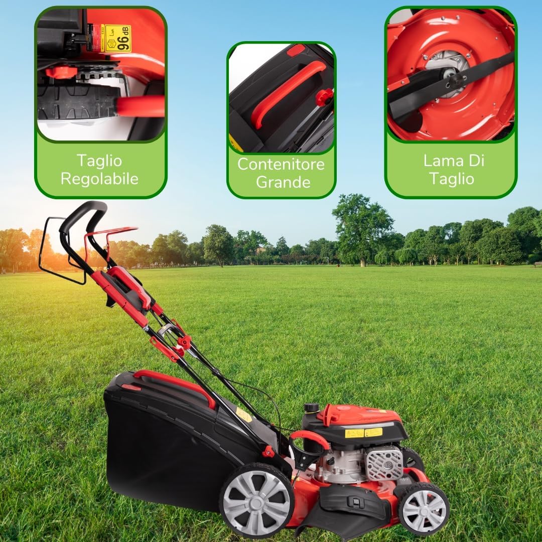 karaca-alisveris Tondeuse à gazon à explosion automotrice 4in1-4 CV, Tondeuse à gazon thermique autoportée - Moteur 170cc 4 temps avec autotraction - Largeur de coupe 51 cm - Mulching - Panier de collecte 60L