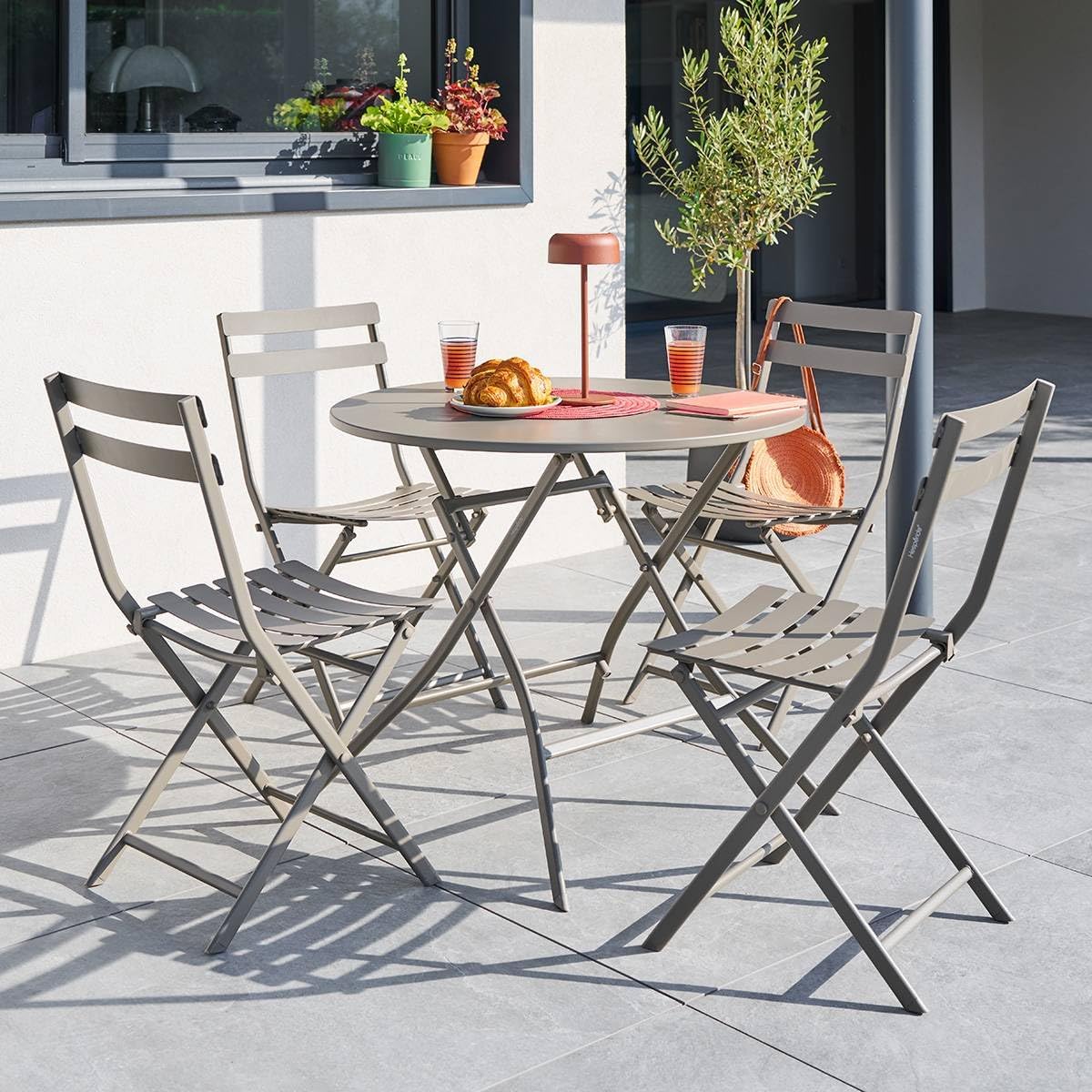 karaca-alisveris - Greensboro - table pliante ronde acier antirouille 4 places