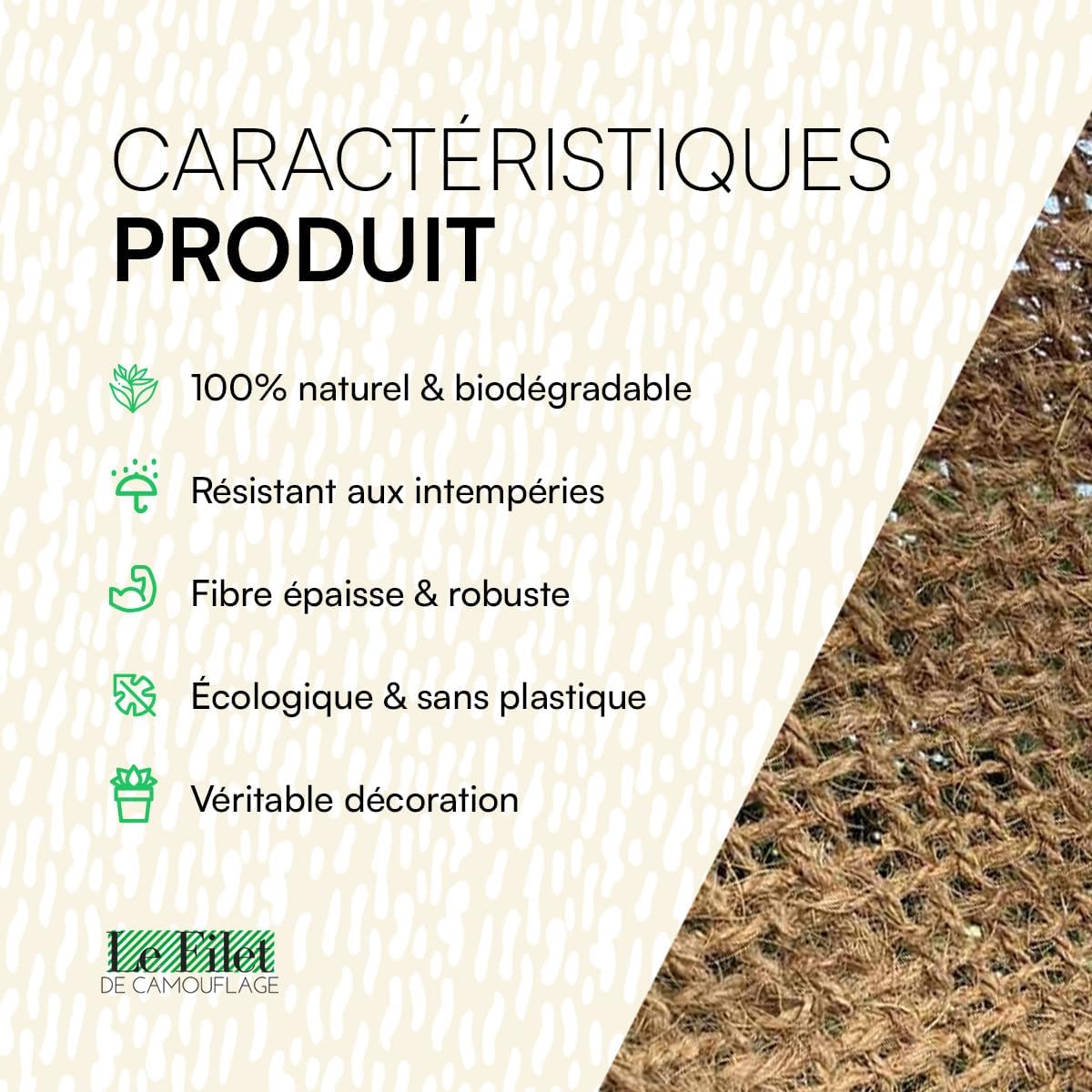 Toile d'ombrage écologique coco rectangulaire 4x6m protection solaire