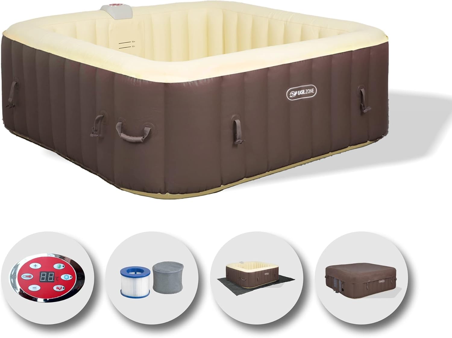 karaca-alisveris Spa hydromassage Gonflable Chauffant 4-6 Personnes 185 x 65 cm Pompe Super silencieuse intégrée, Marron
