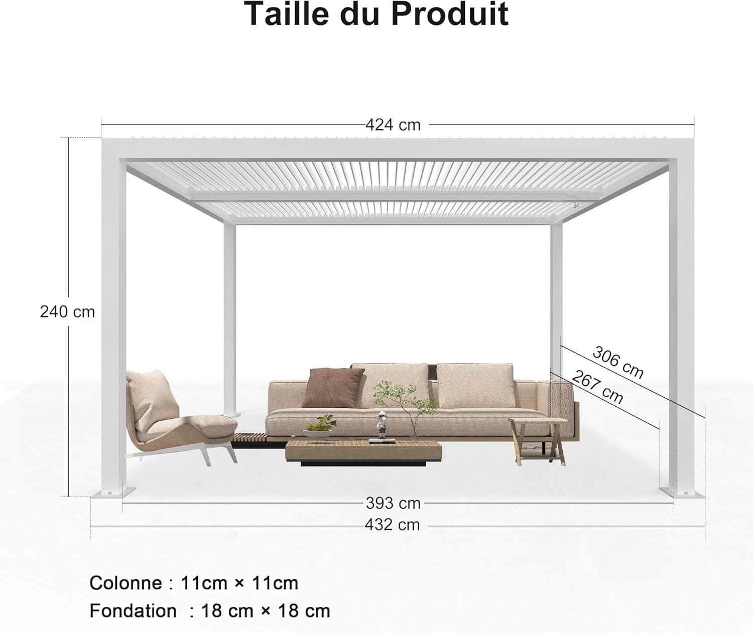 karaca-alisveris - Pergola Bioclimatique - 4,24x3m - aluminium, éclairage, lames orientables