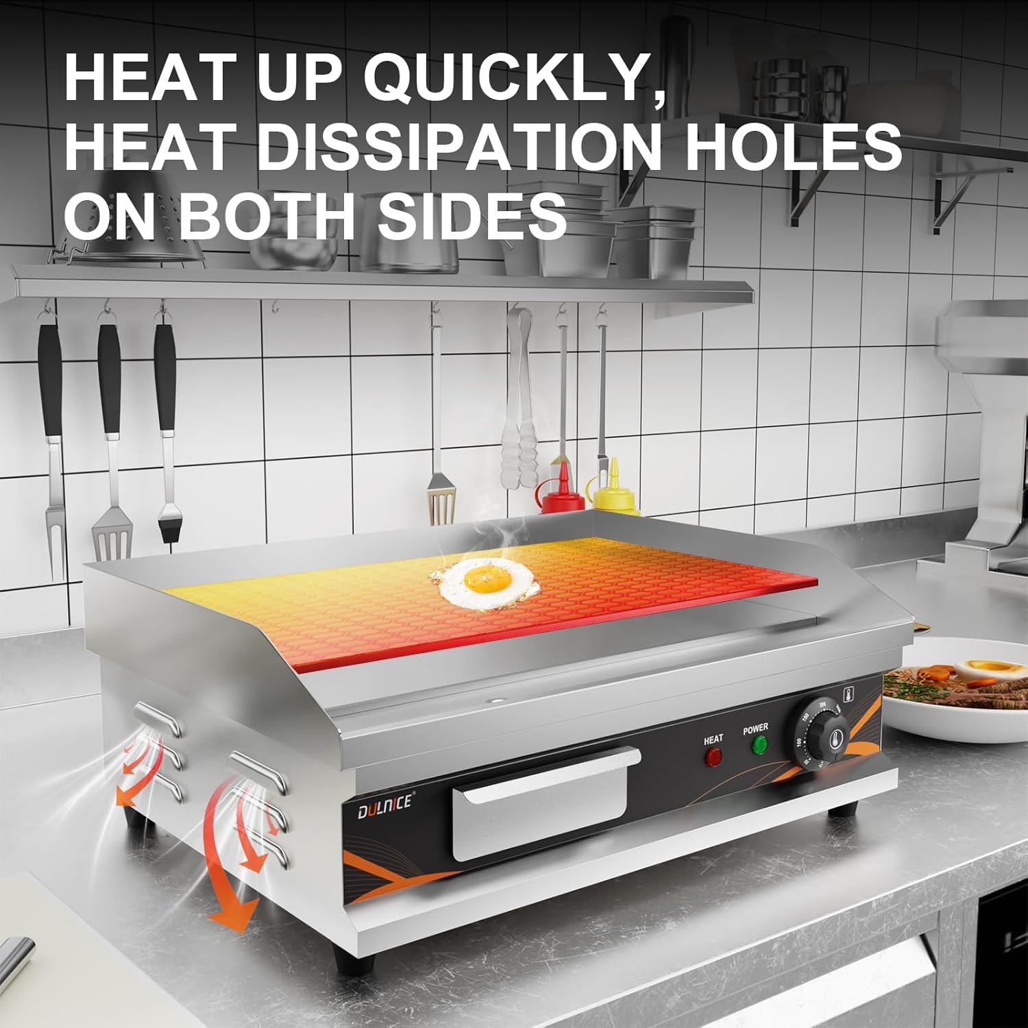 Plancha électrique - Inox 3000W - grande surface de cuisson, grill pro